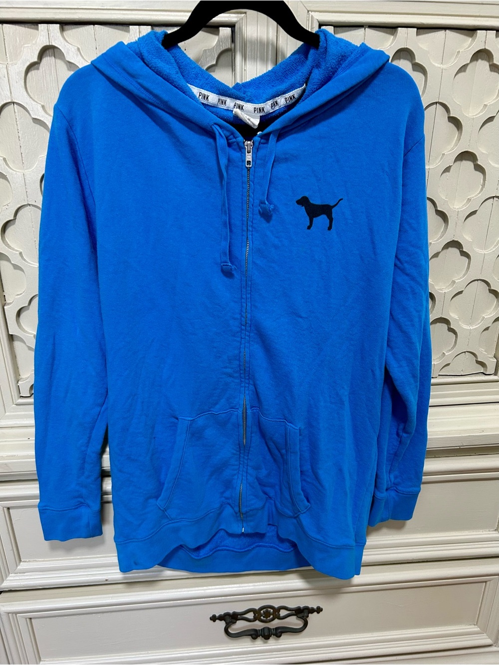 PINK Victoria's Secret Blue Zip-Up Hoodie with Dog Logo